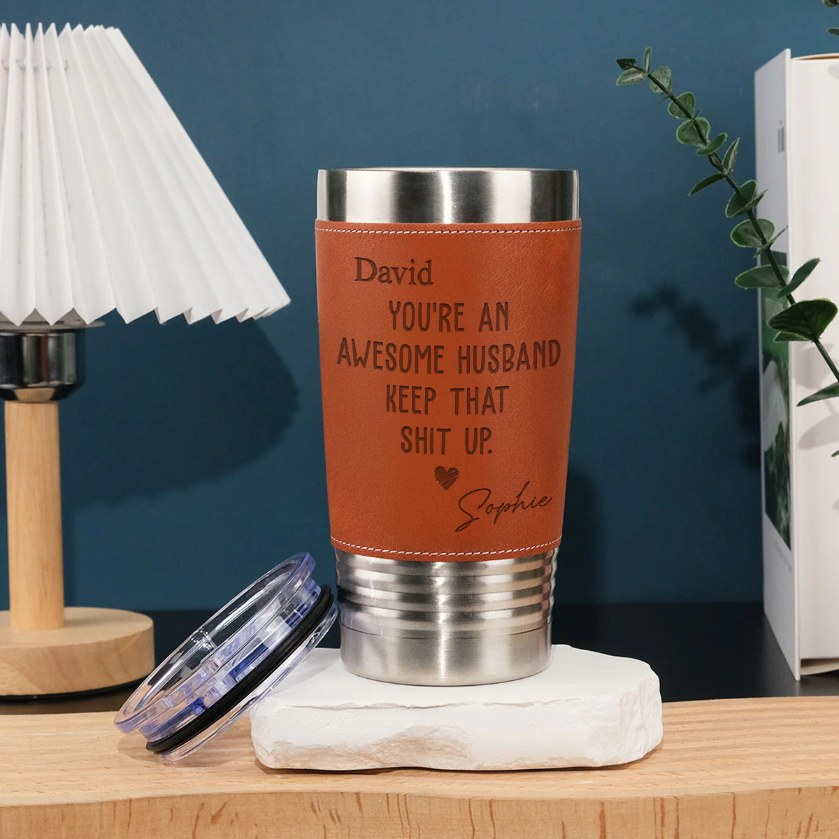 Awesome Husband -  Personalized Custom Engraved Leather Tumbler - Image 5