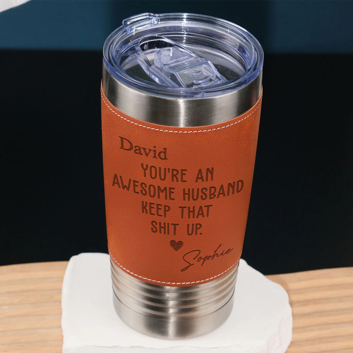 Awesome Husband -  Personalized Custom Engraved Leather Tumbler - Image 6