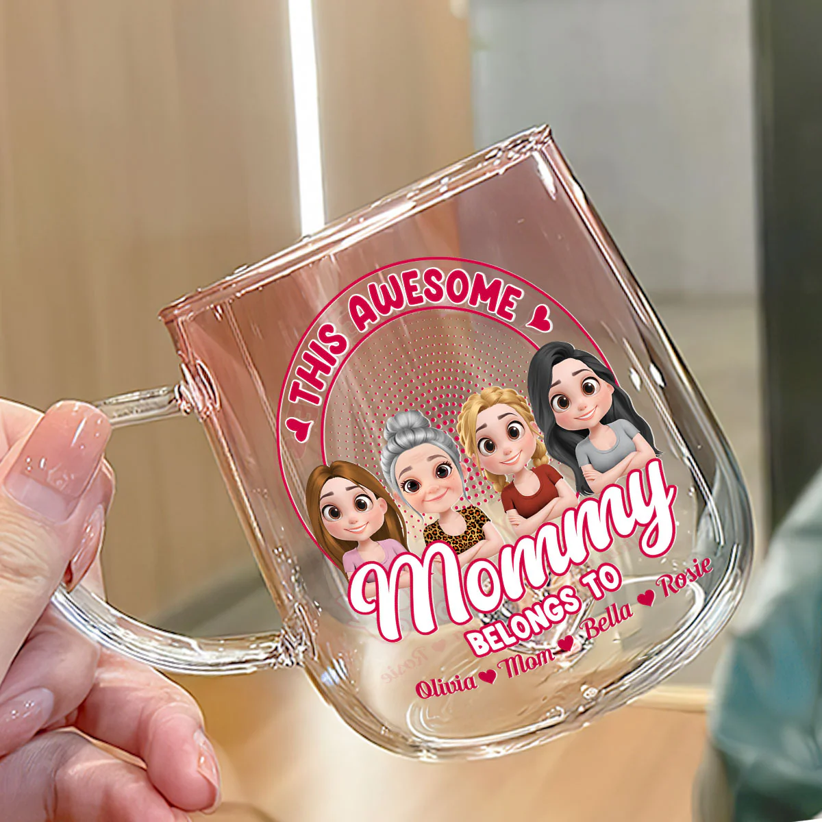 Awesome Mom Belongs To - Personalized Custom Pink Gradient Glass Mug - Image 2