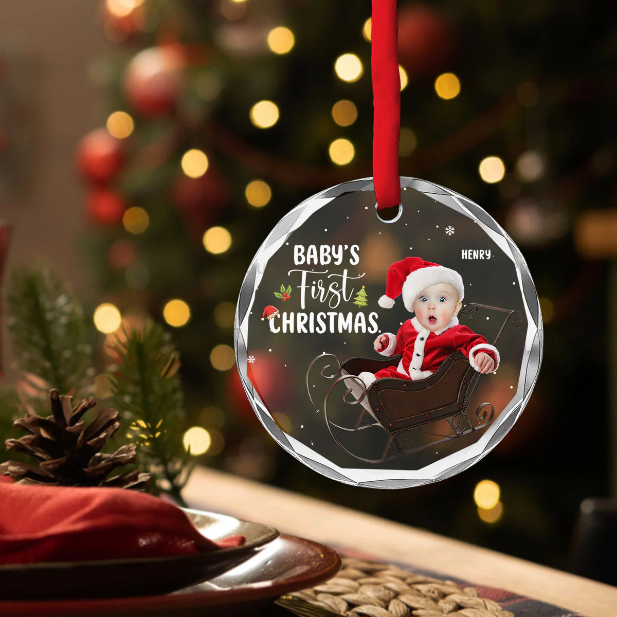 Baby 1st Christmas - Personalized Custom Glass Ornament - Image 3