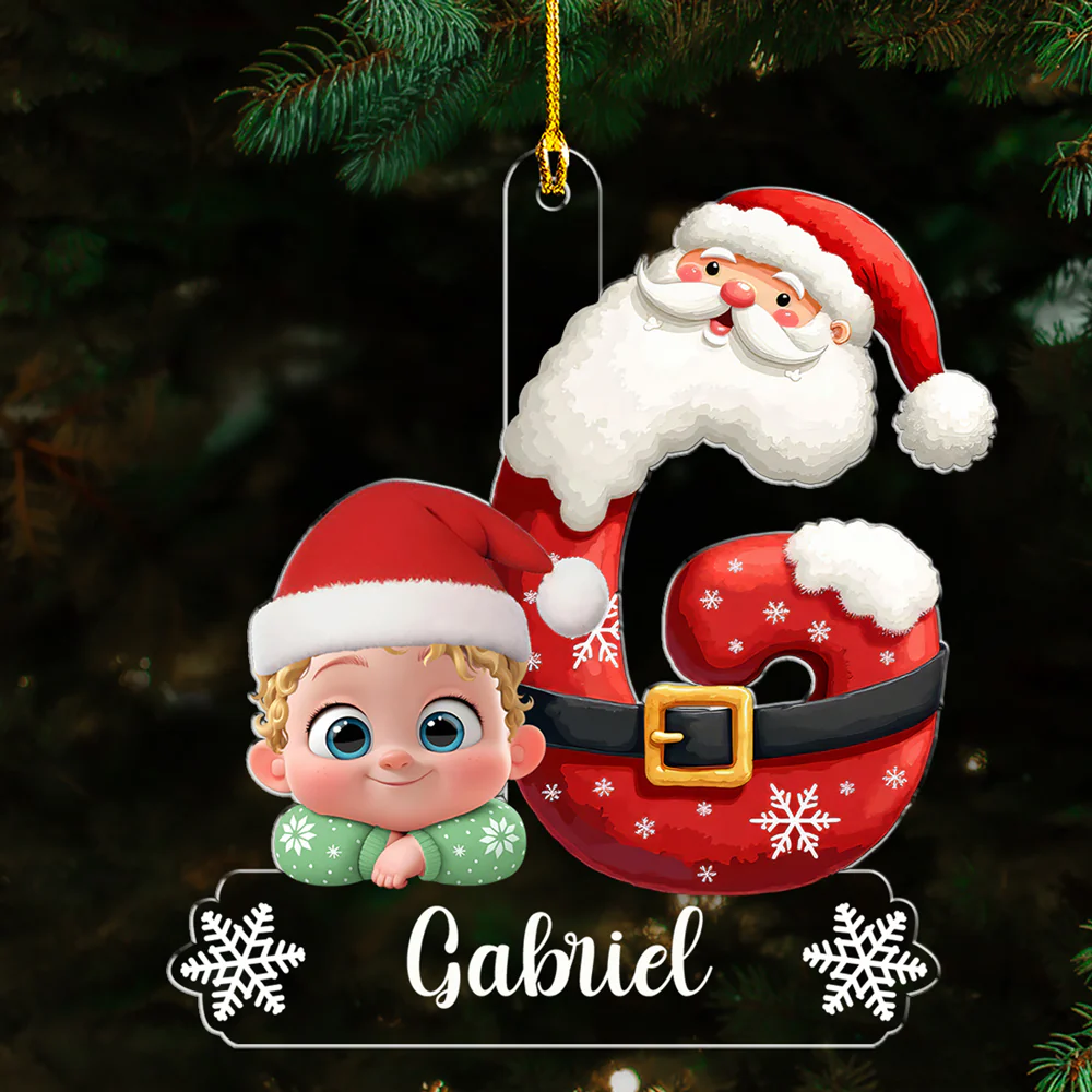 Baby And Santa - Personalized Custom Acrylic Ornament - Image 4
