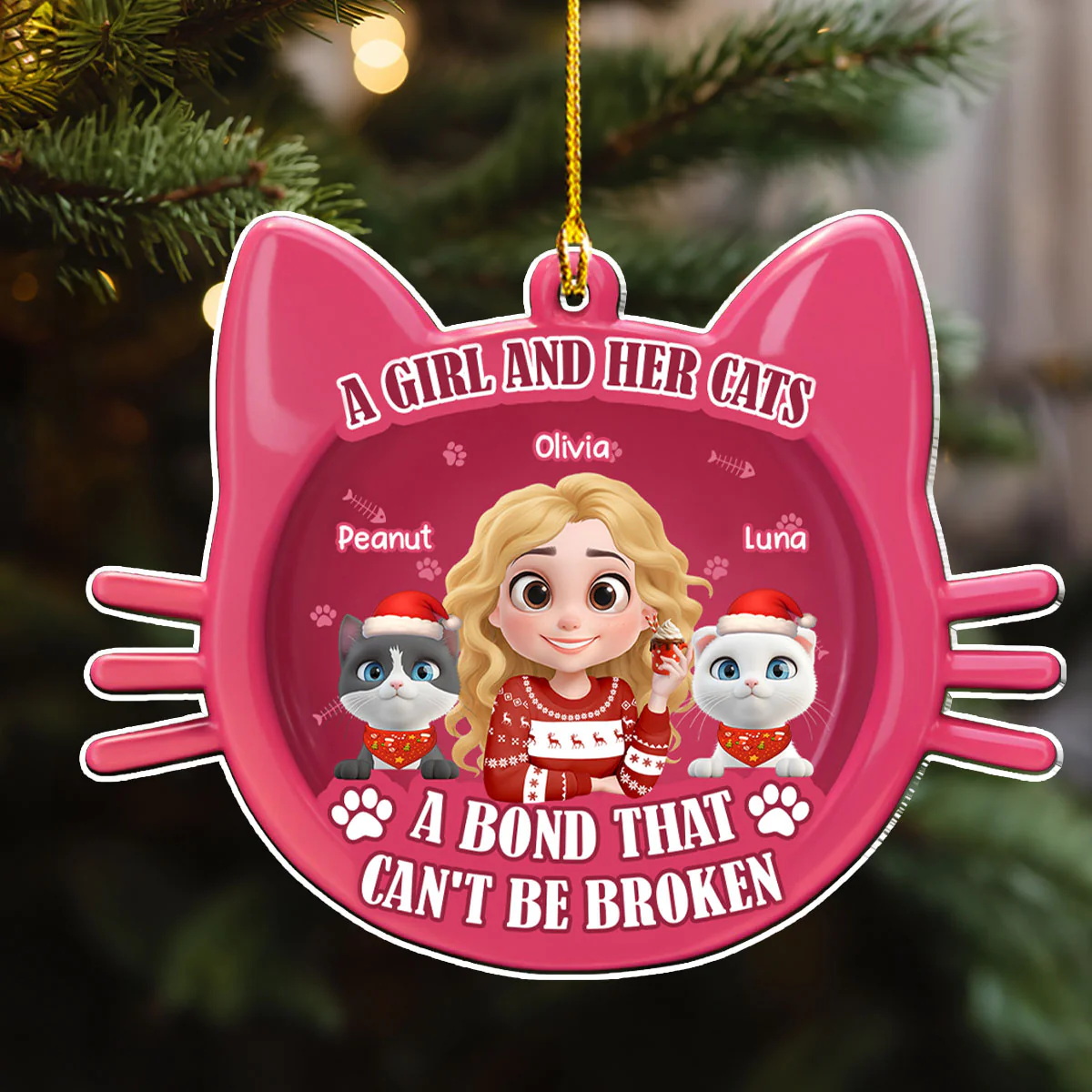 Baby Cat Girlie - Personalized Custom 3D Effect Acrylic Ornament