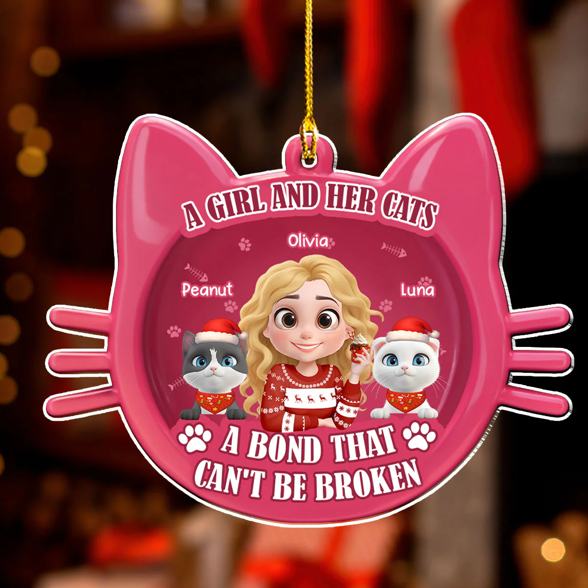 Baby Cat Girlie - Personalized Custom 3D Effect Acrylic Ornament - Image 2