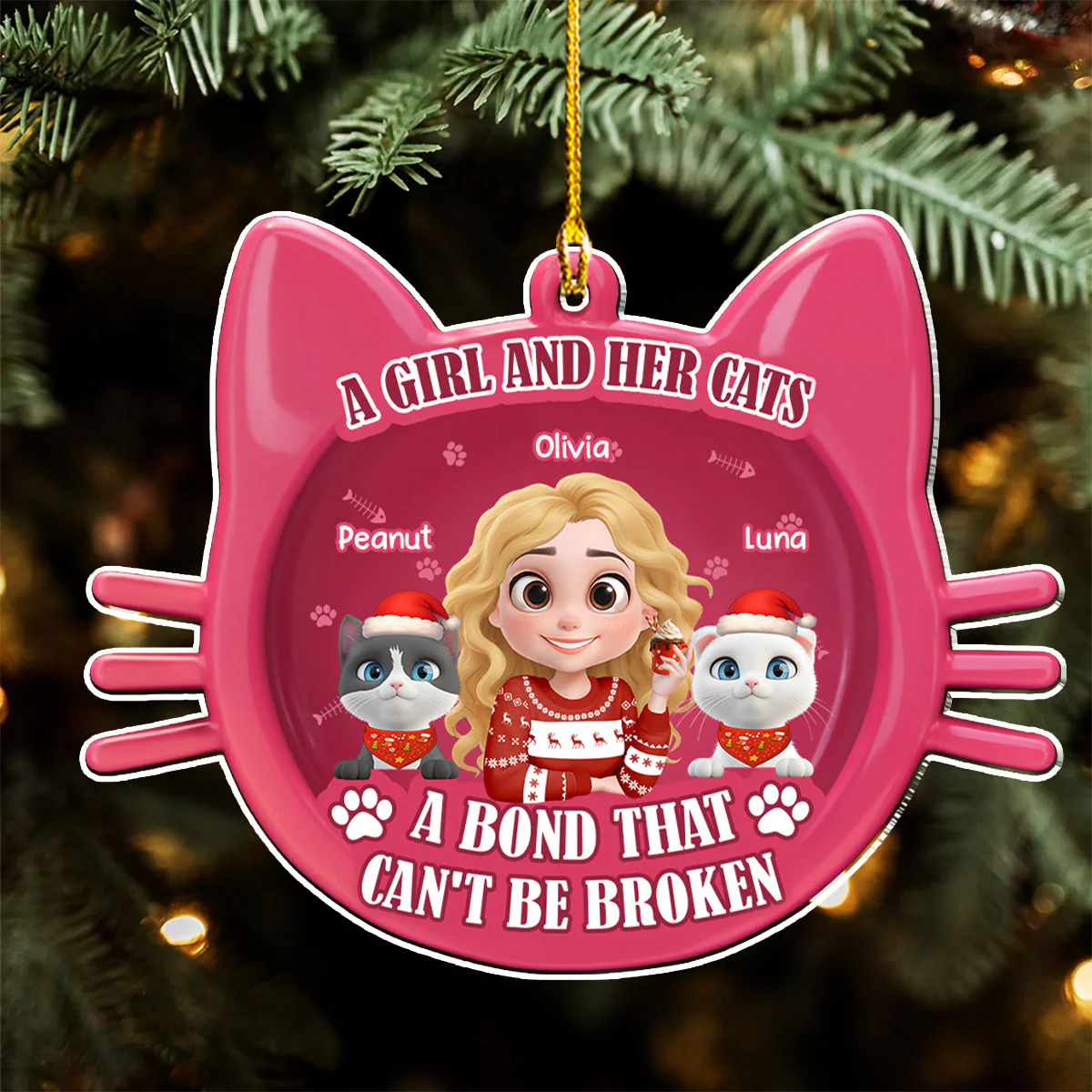 Baby Cat Girlie - Personalized Custom 3D Effect Acrylic Ornament - Image 5
