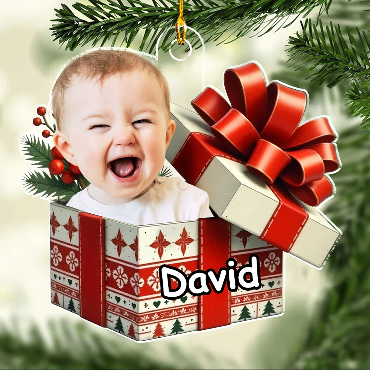 Baby Christmas Present - Personalized Custom Acrylic Ornament - Image 3