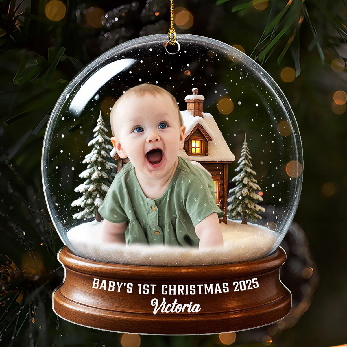 Baby Christmas With Santa Suit - Personalized Custom Acrylic Ornament - Image 4