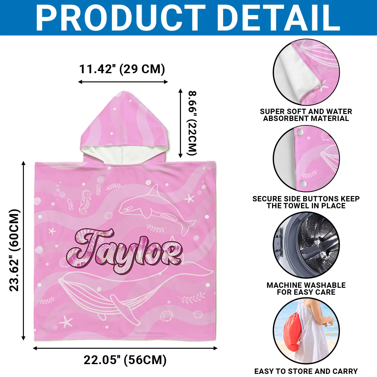 Baby Cotton Candy - Personalized Custom Hooded Beach Towel - Image 6