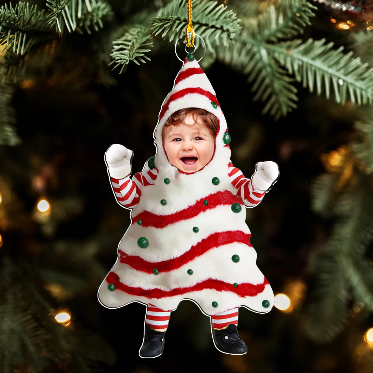 Baby Custom Photo Christmas Tree Cake - Personalized Custom Acrylic Ornament - Image 3