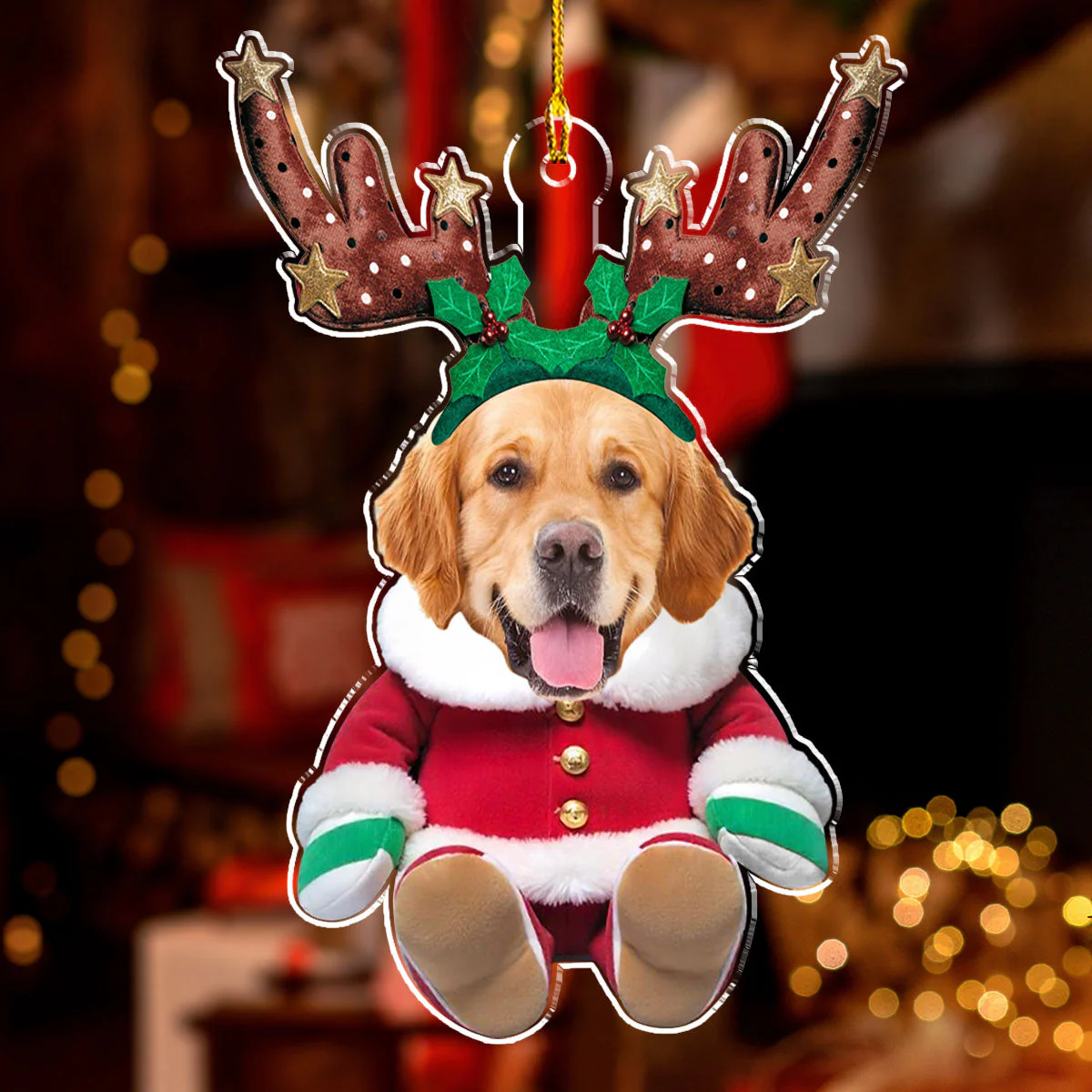 Baby Dog Reindeer - Personalized Custom Acrylic Ornament - Image 4