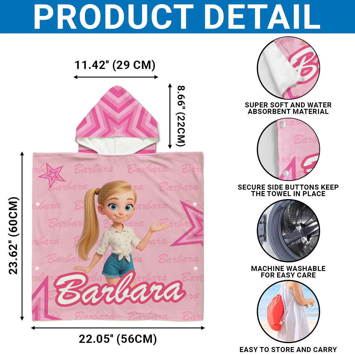 Baby Doll - Personalized Custom Hooded Beach Towel - Image 7