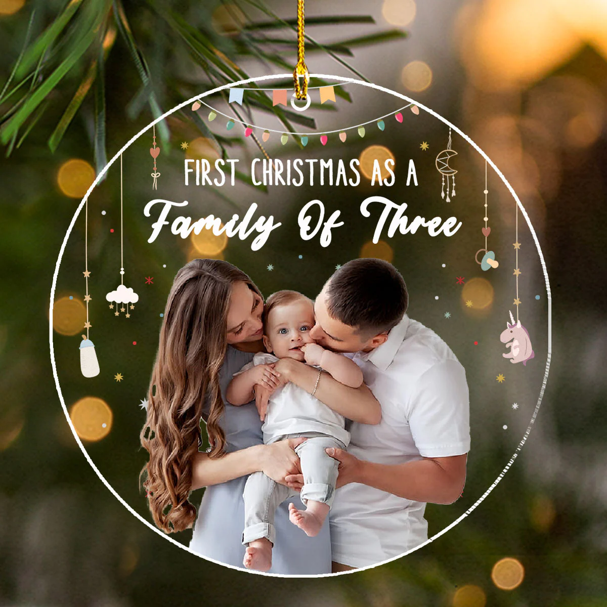 Baby First Christmas As A Family Of Three - Personalized Custom Acrylic Ornament - Image 3