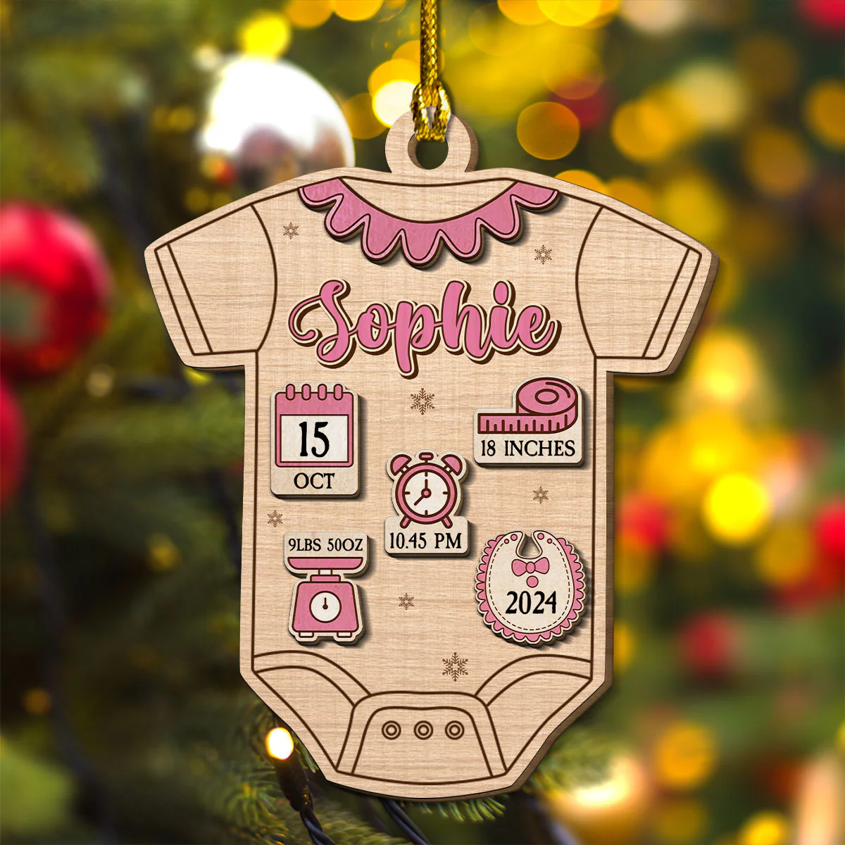 Baby First Christmas - Personalized Custom Freeshape 2-Layered Wood Ornament - Image 4