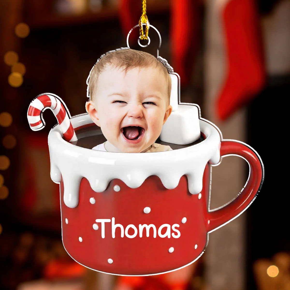 Baby In Hot Cocoa - Personalized Custom Acrylic Ornament - Image 2
