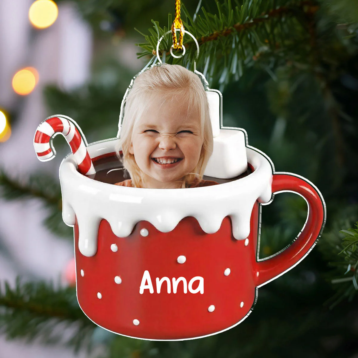 Baby In Hot Cocoa - Personalized Custom Acrylic Ornament - Image 3
