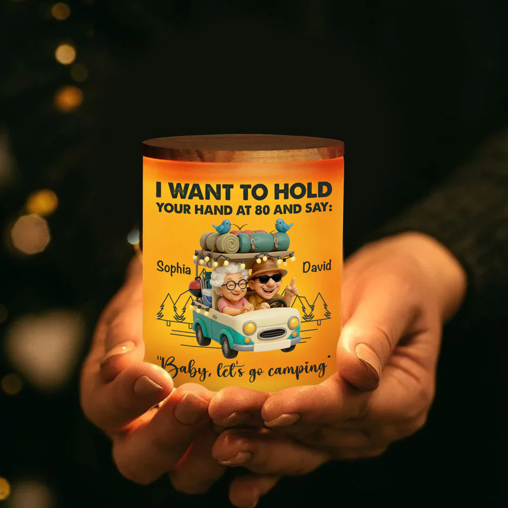 Baby Lets Go Camping - Personalized Custom Glass Jar With LED Candle - Image 3