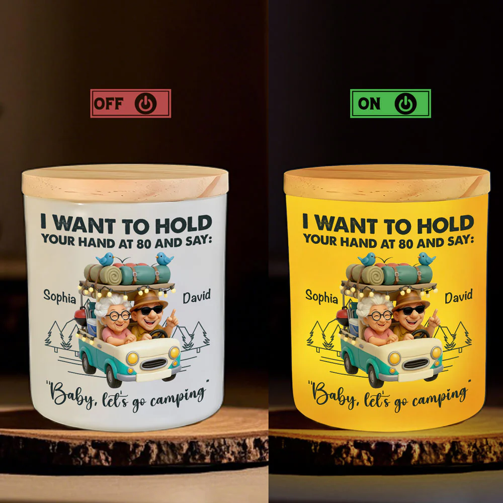 Baby Lets Go Camping - Personalized Custom Glass Jar With LED Candle - Image 5