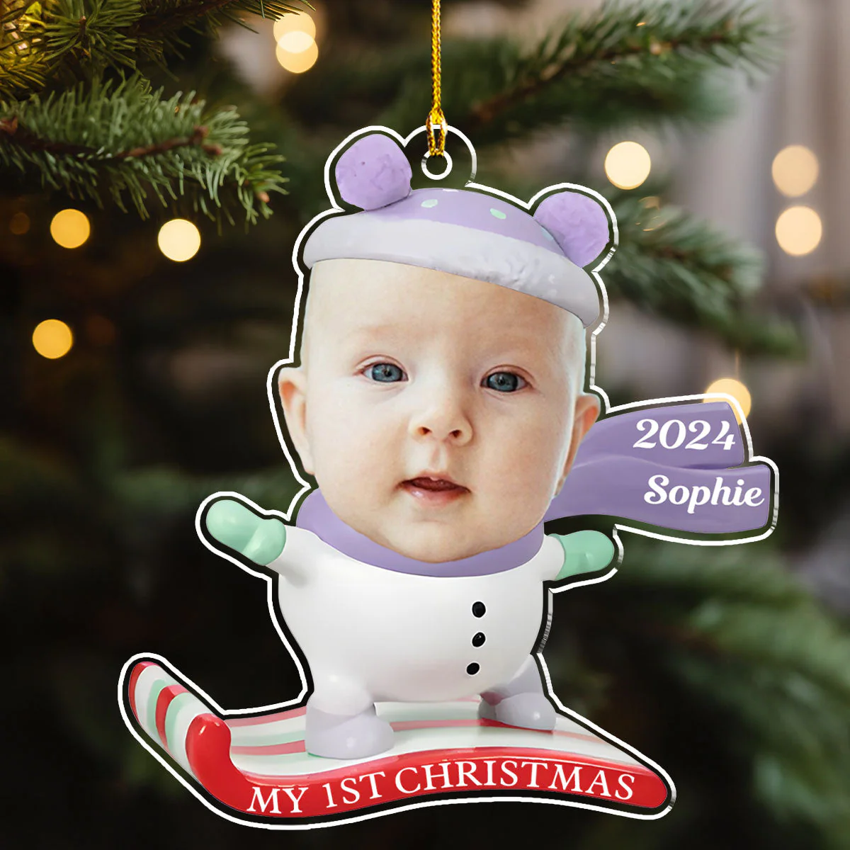 Baby Skiing - Personalized Custom Acrylic Ornament - Image 2