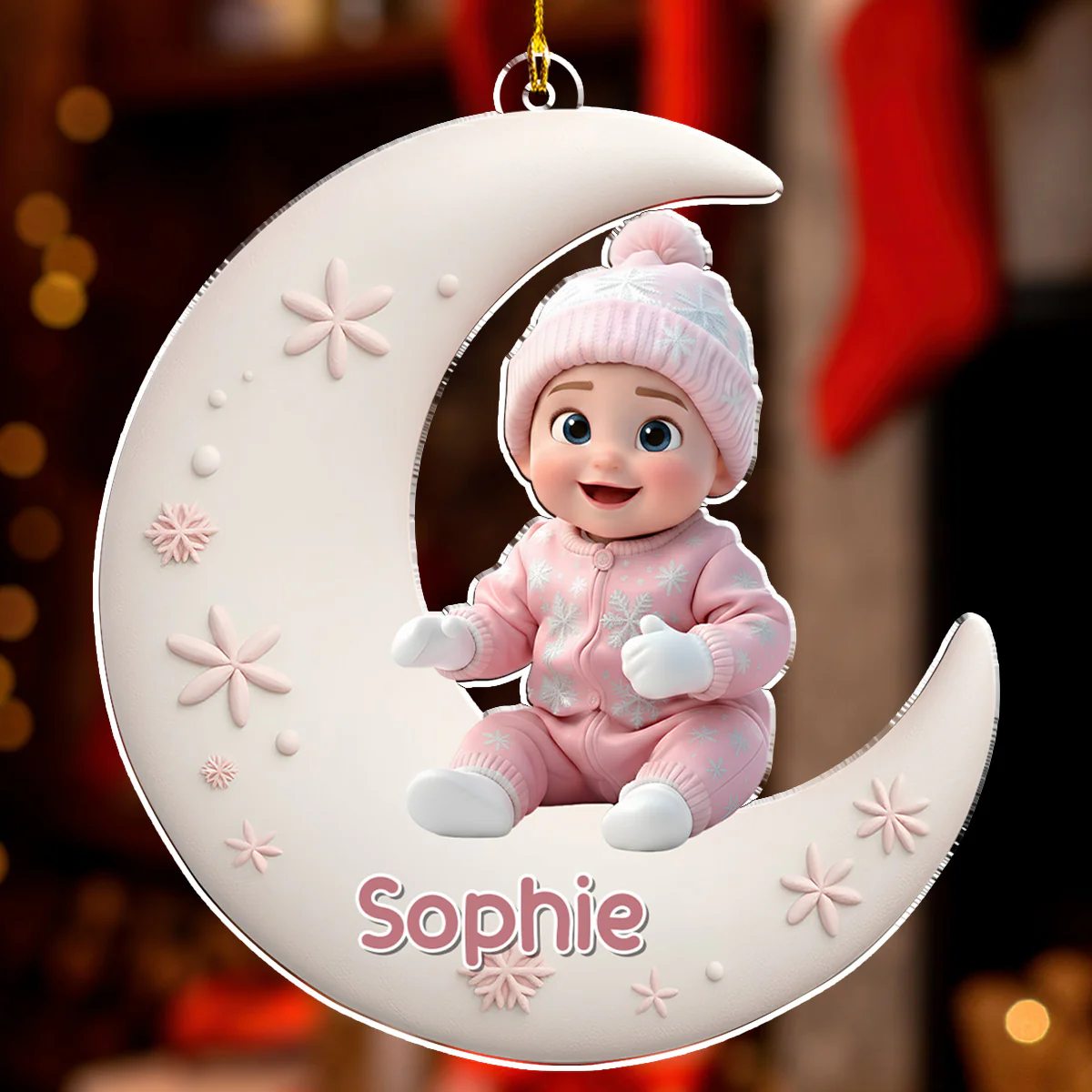 Baby Sleep On The Moon - Personalized Custom Acrylic Ornament - Image 2