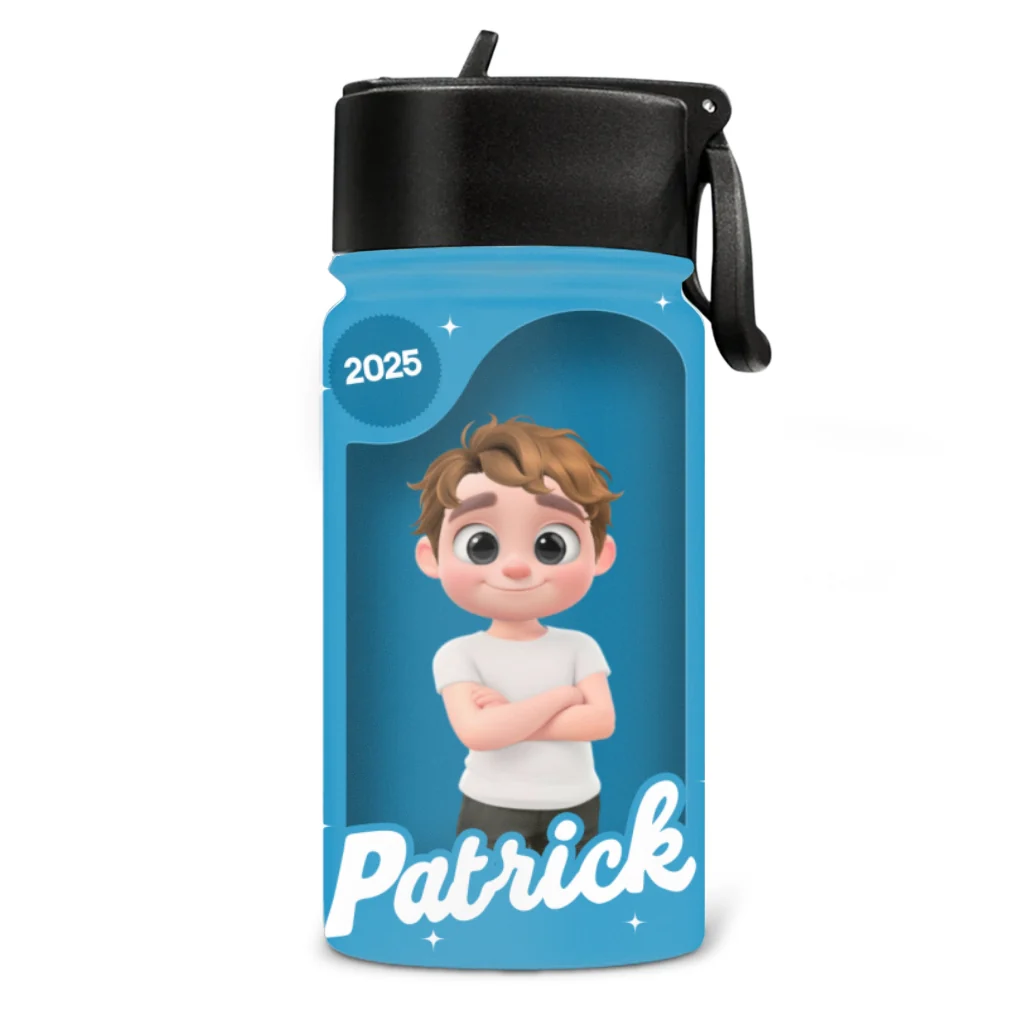 Back To School Kid 2 - Personalized Custom Kids Water Bottle - Image 6