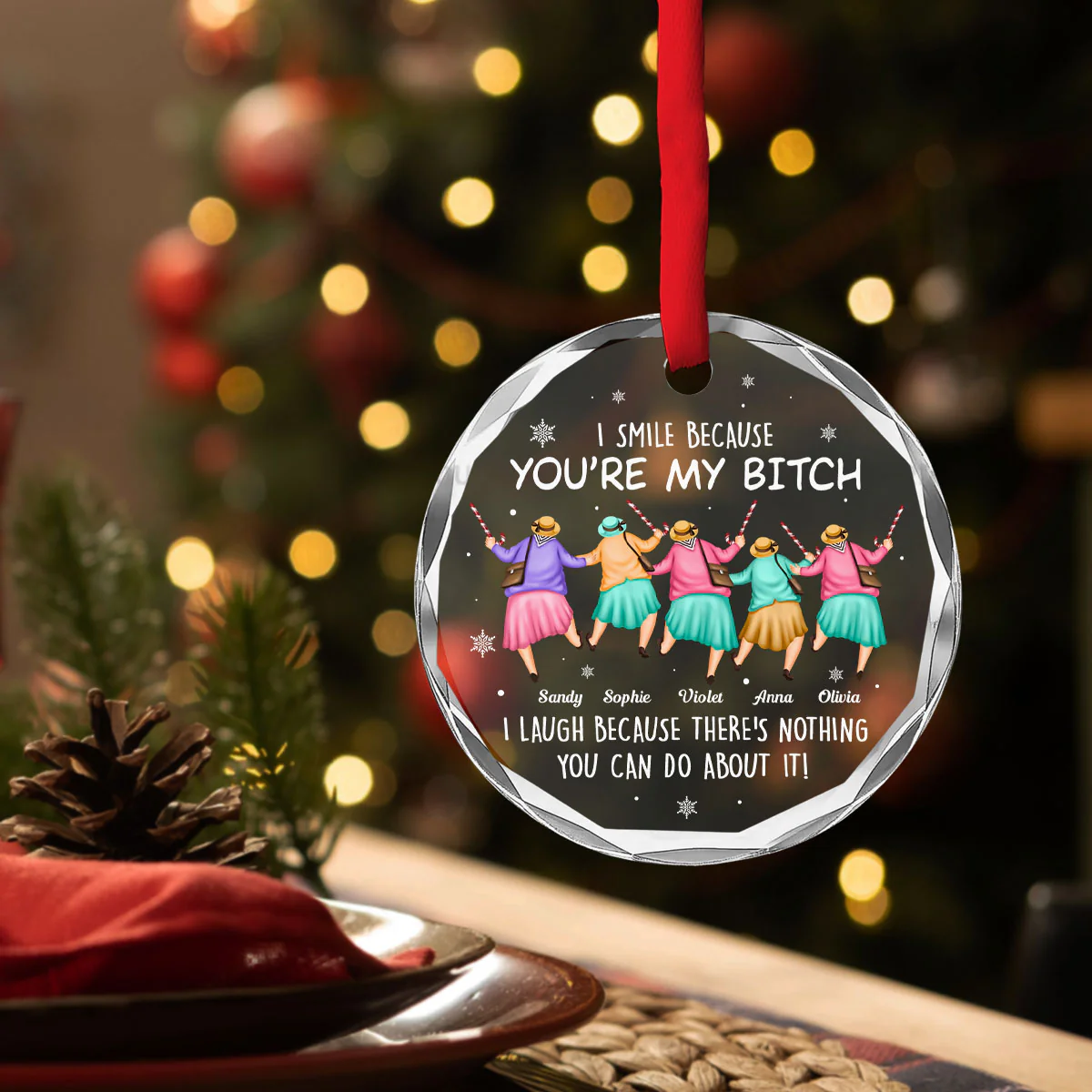 Bad Decisions Club - Personalized Custom Glass Ornament - Image 4