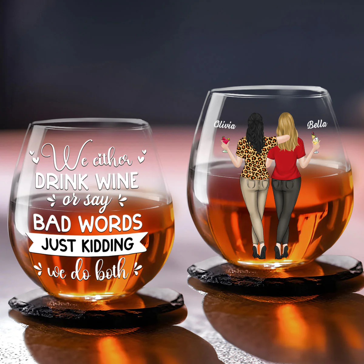 Bad Words Flow With Wine - Personalized Custom Wine Glass