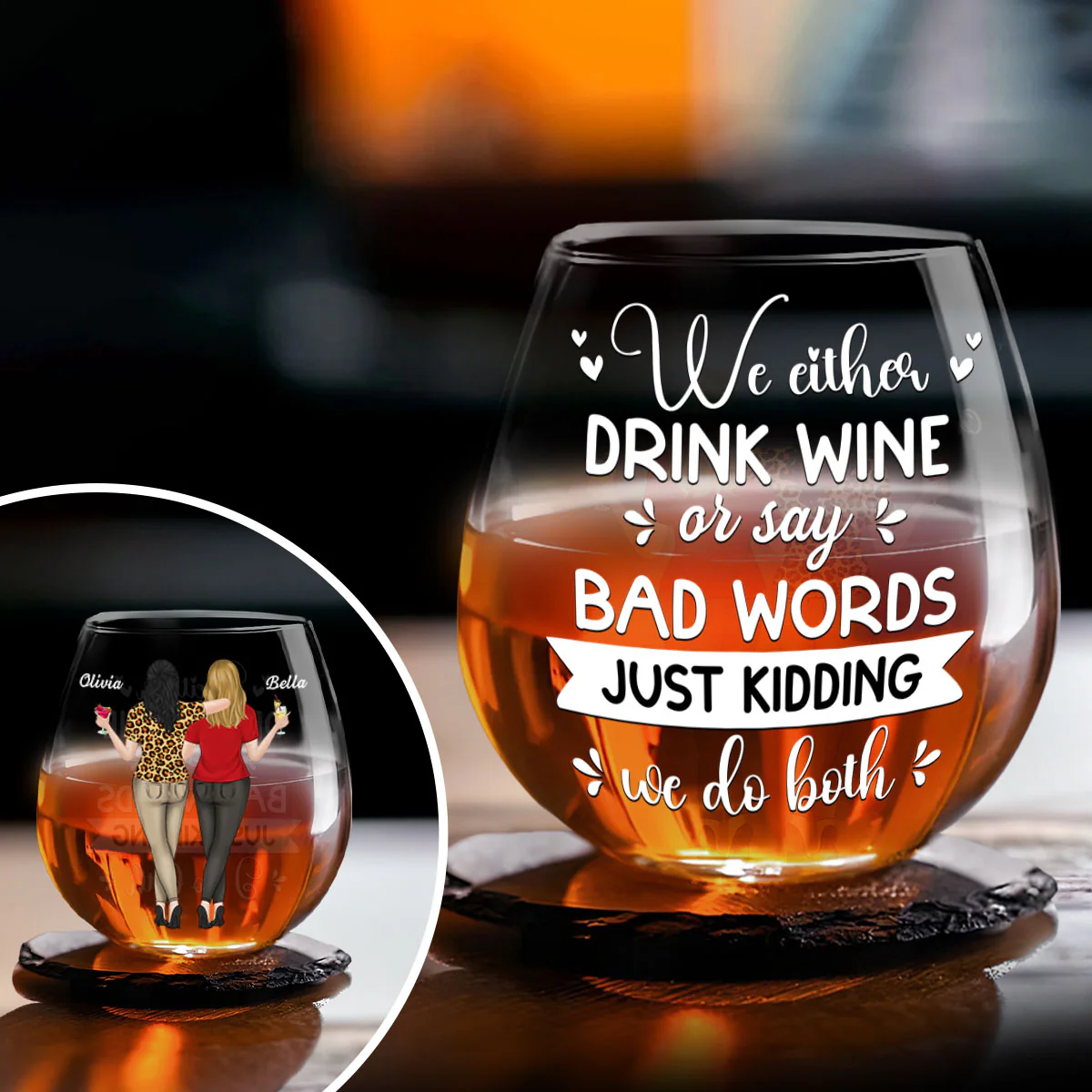 Bad Words Flow With Wine - Personalized Custom Wine Glass - Image 5