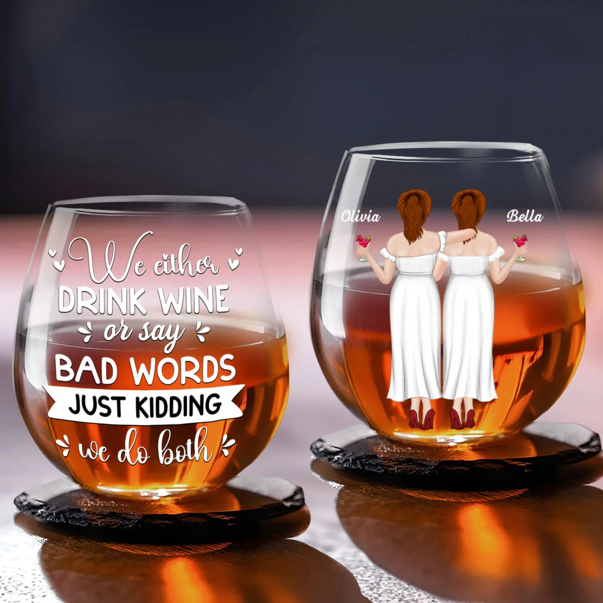 Bad Words Flow With Wine - Personalized Custom Wine Glass - Image 6