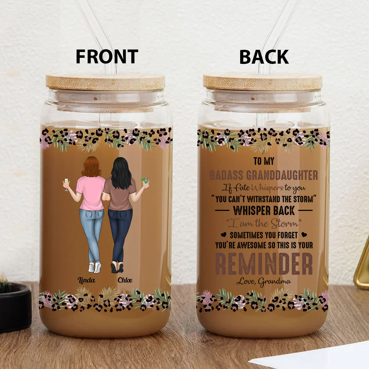 Badass Granddaughter - Personalized Custom Glass Can - Image 4