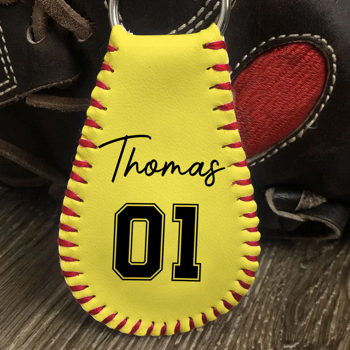 Baseball Ball - Personalized Custom Leather Baseball Keychain - Image 4