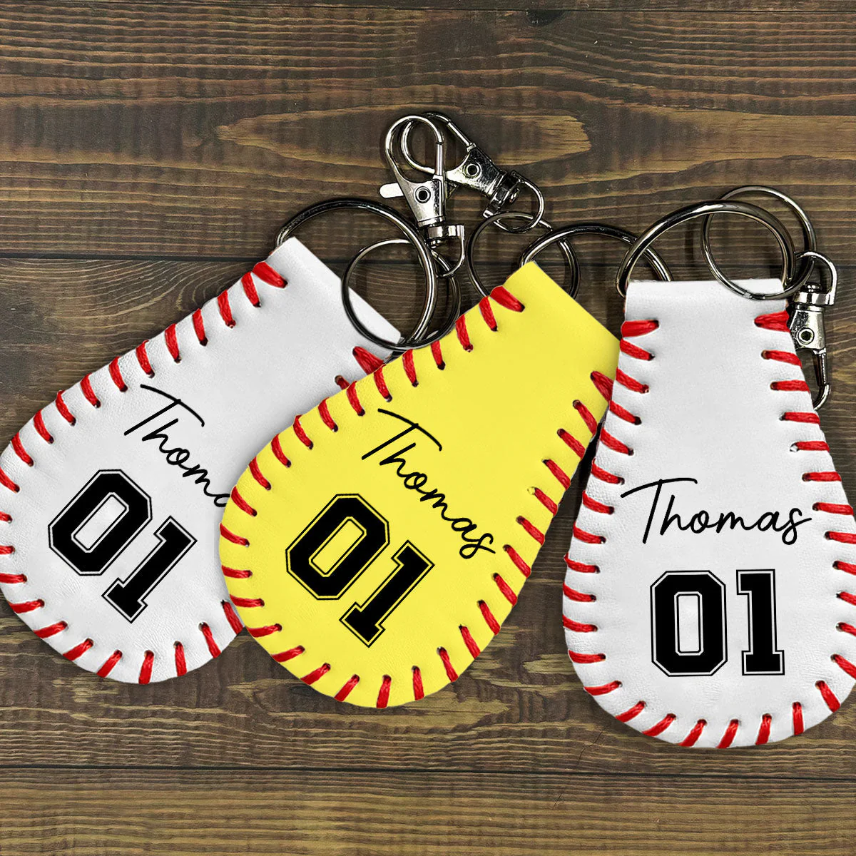 Baseball Ball - Personalized Custom Leather Baseball Keychain - Image 5