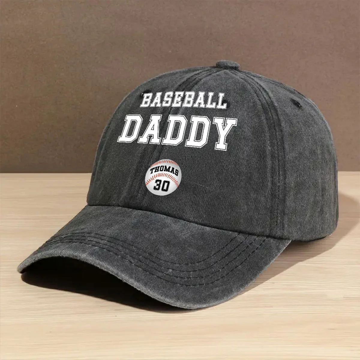 Baseball Dad - Personalized Custom Vintage Washed Denim Cap - Image 2