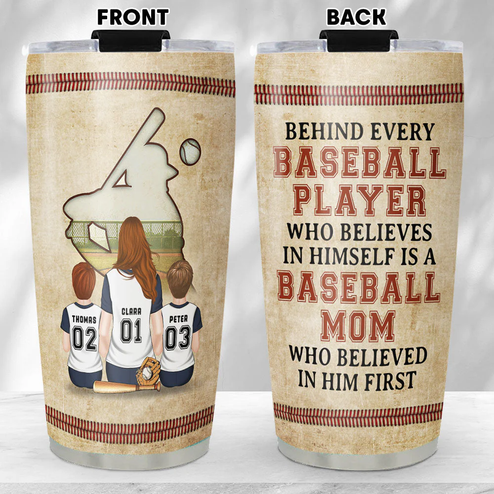 Baseball Mom Behind Every Baseball Player - Personalized Custom Tumbler - Image 4