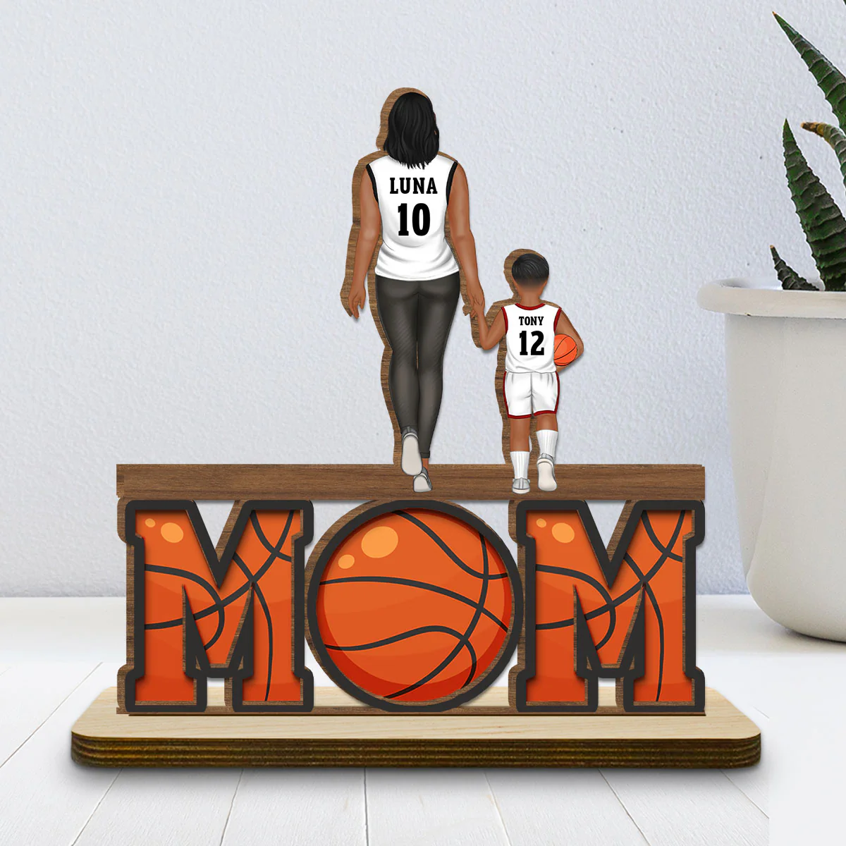 Basketball Mom - Personalized Custom 2-Layer Wood Plaque With Flat Base - Image 2