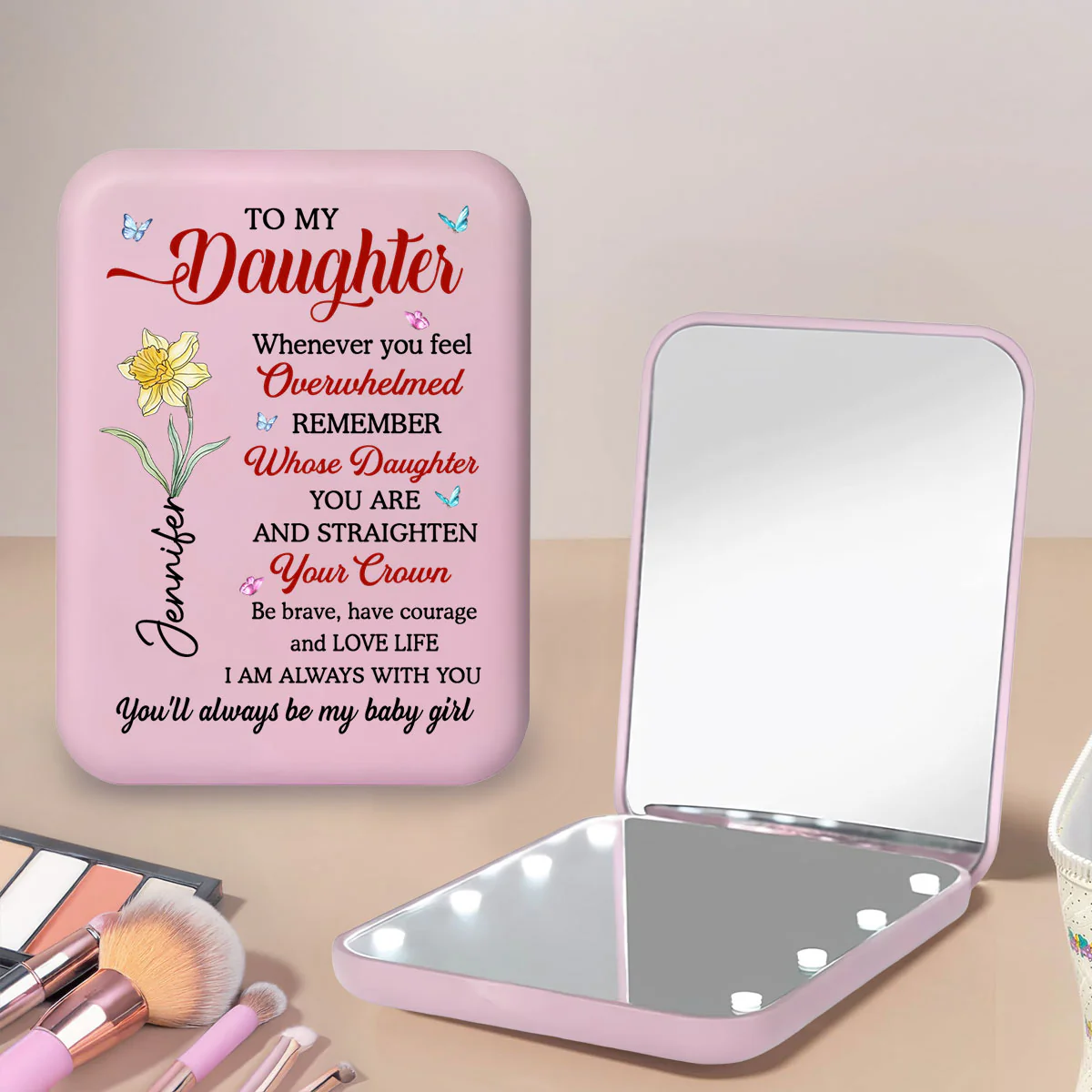Be Brave - Personalized Custom LED Pocket Mirror - Image 5