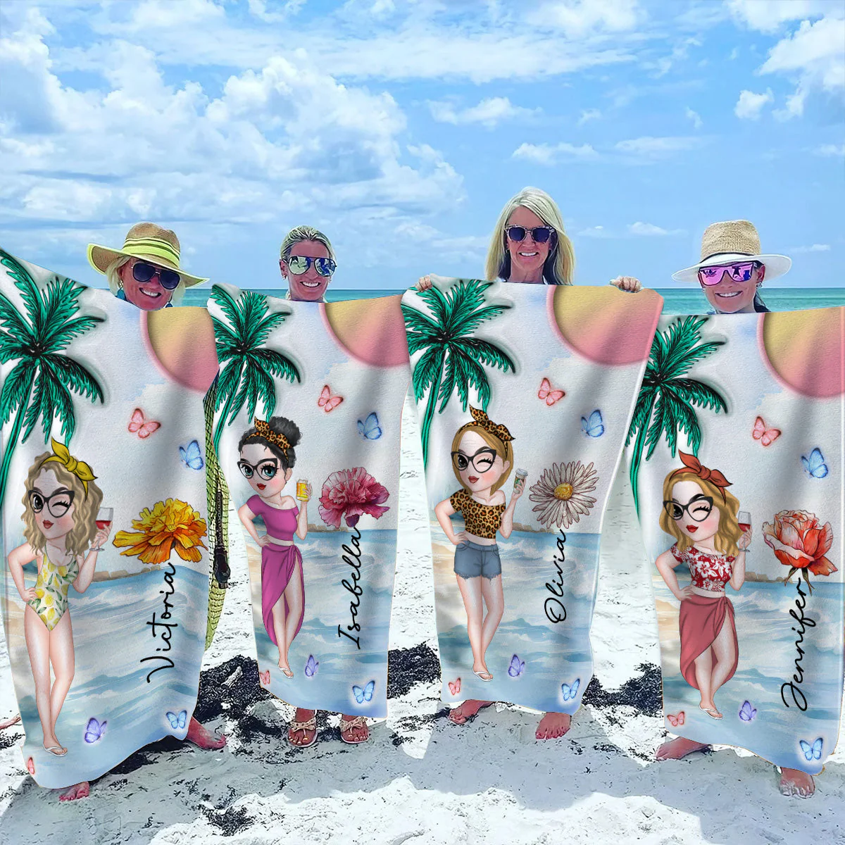 Beach And Flower - Personalized Custom 3D Inflated Effect Beach Towel - Image 3