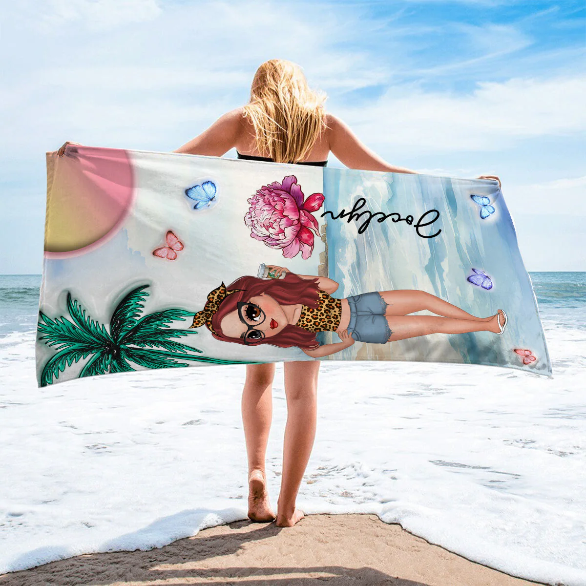 Beach And Flower - Personalized Custom 3D Inflated Effect Beach Towel - Image 4