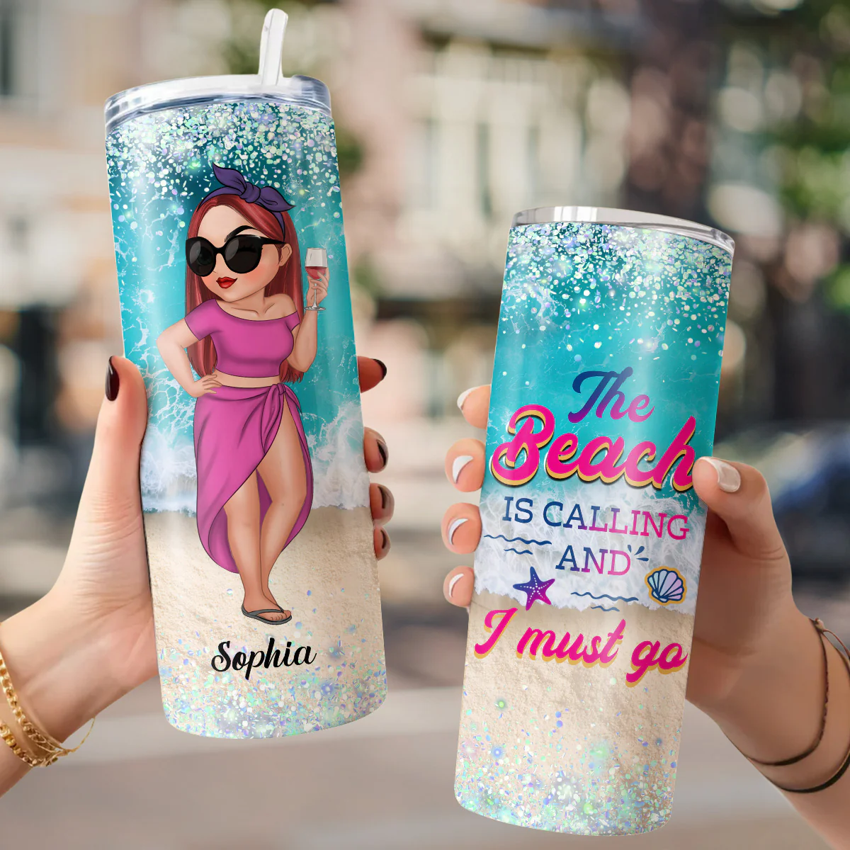 Beach Is Calling - Personalized Custom Skinny Tumbler - Image 2