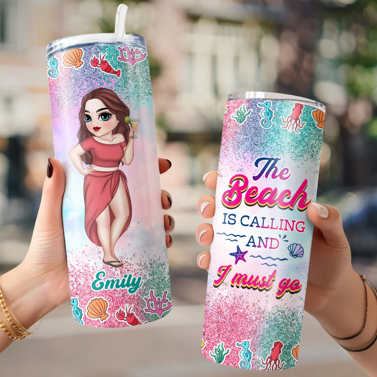 Beach Lover - Personalized Custom Skinny Tumbler - Image 2