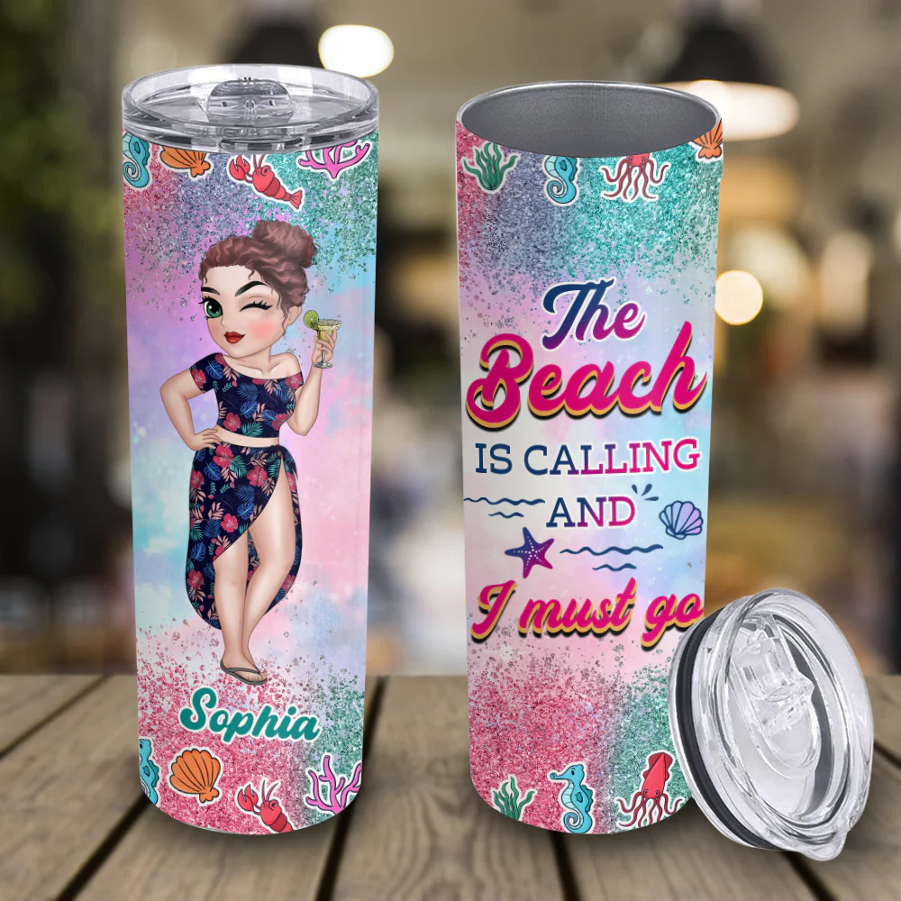 Beach Lover - Personalized Custom Skinny Tumbler - Image 4