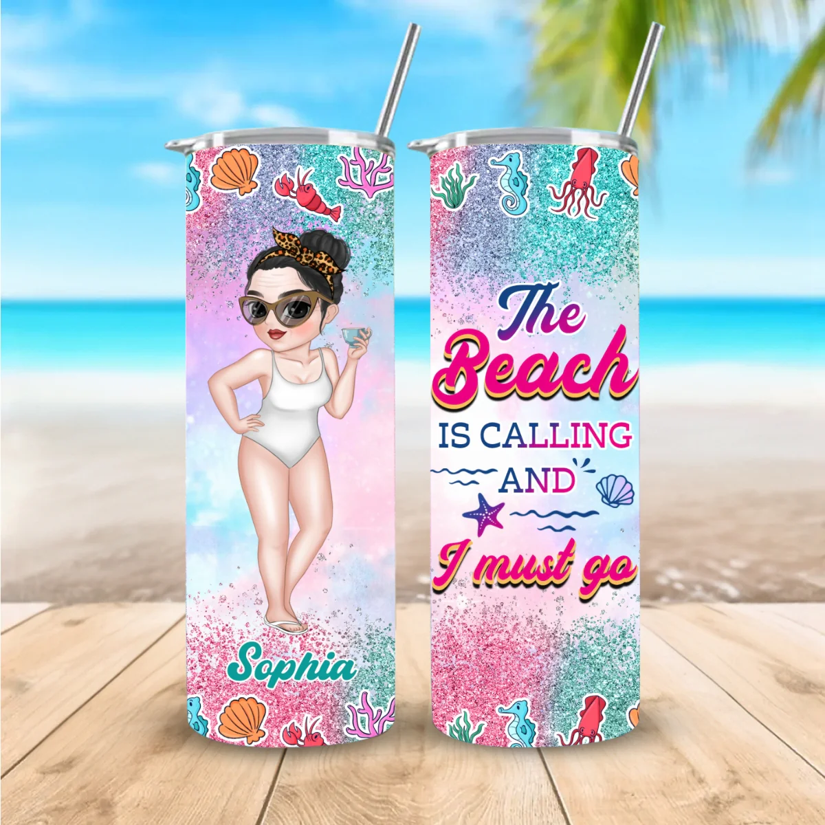 Beach Lover - Personalized Custom Skinny Tumbler - Image 5