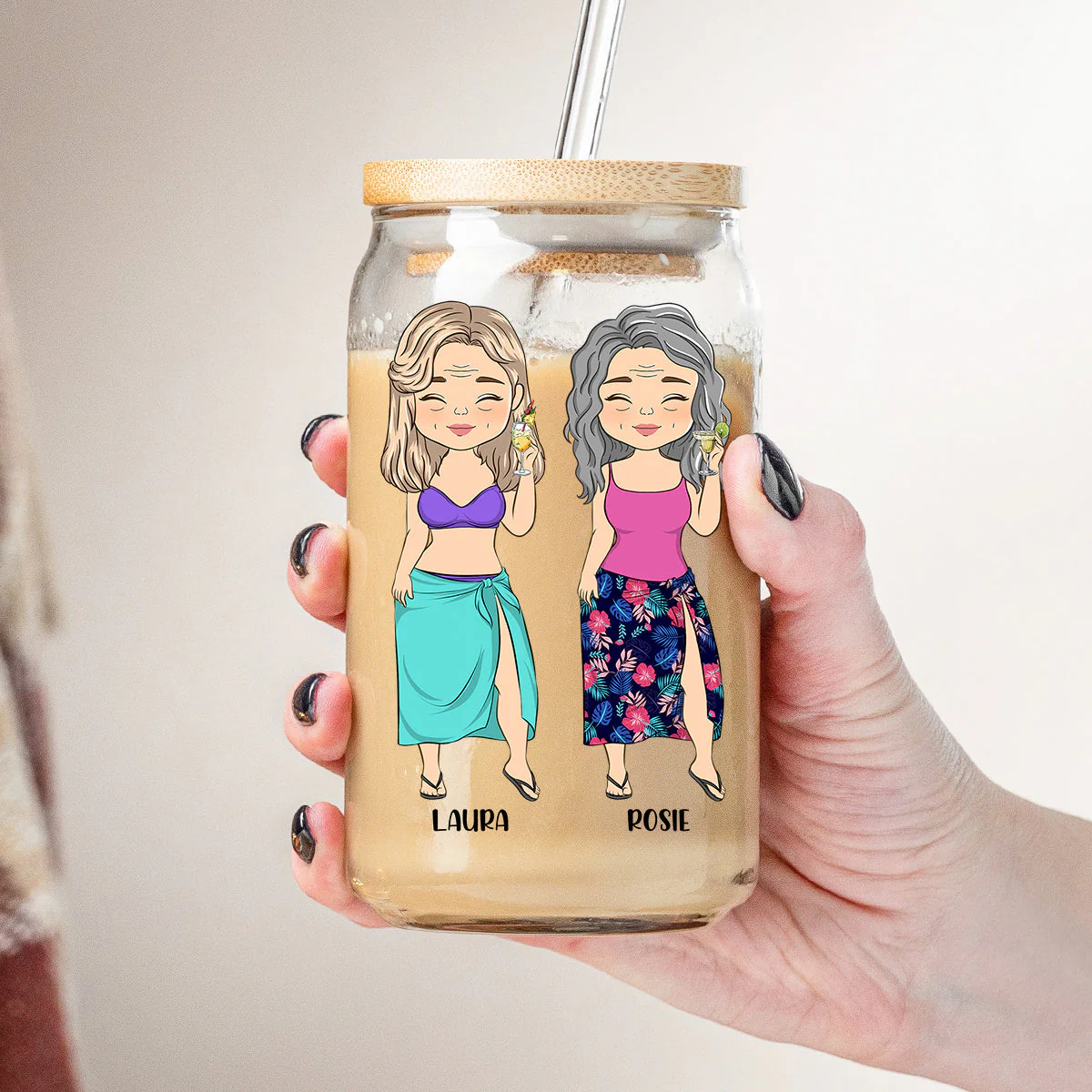 Beaches Booze And Besties - Personalized Custom Glass Can - Image 3