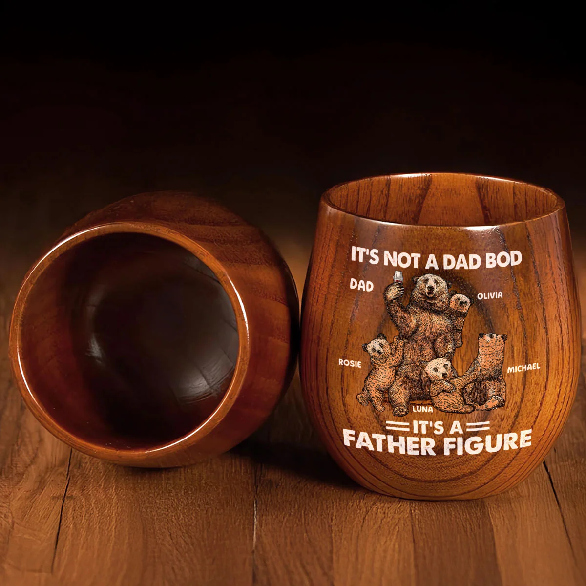 Bear Family Dad Bod - Personalized Custom Wooden Whiskey Glass - Image 5