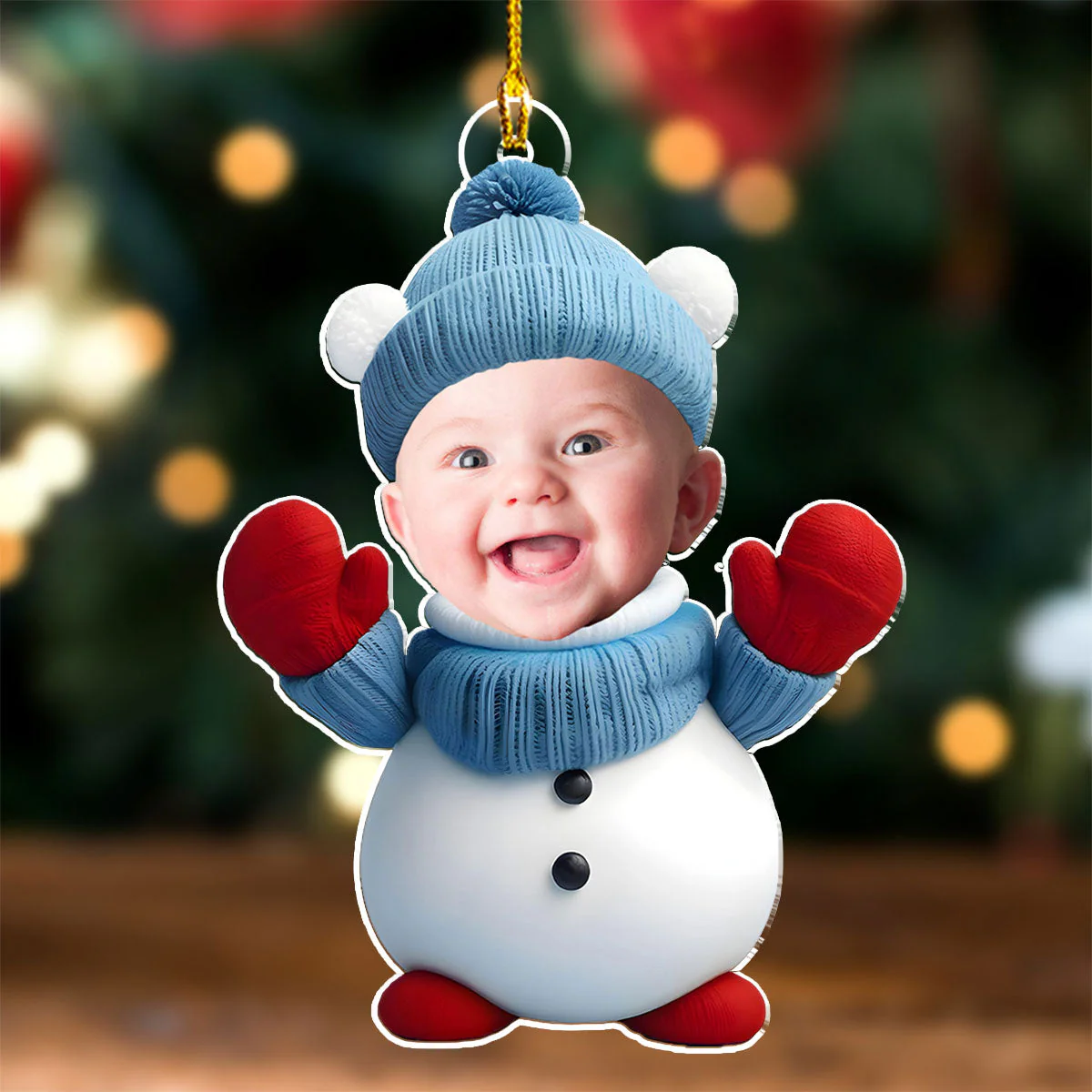 Bear Snowman Photo Baby - Personalized Custom Acrylic Ornament - Image 3