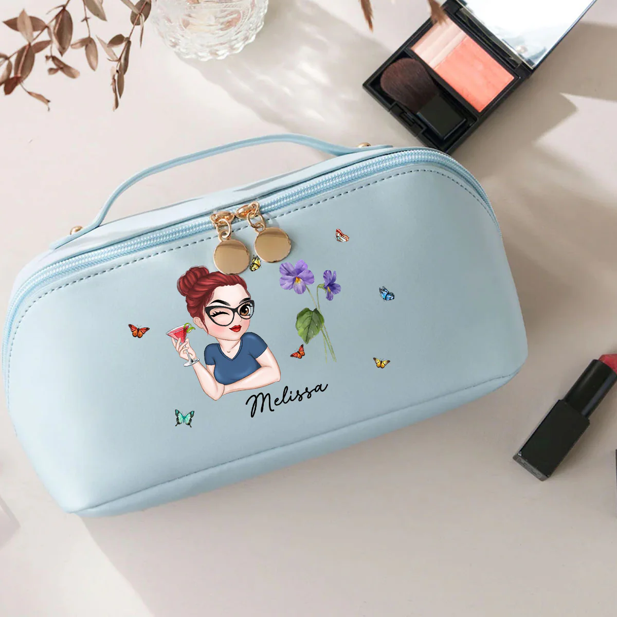 Beautiful Bestie - Personalized Custom Leather Makeup Bag - Image 4