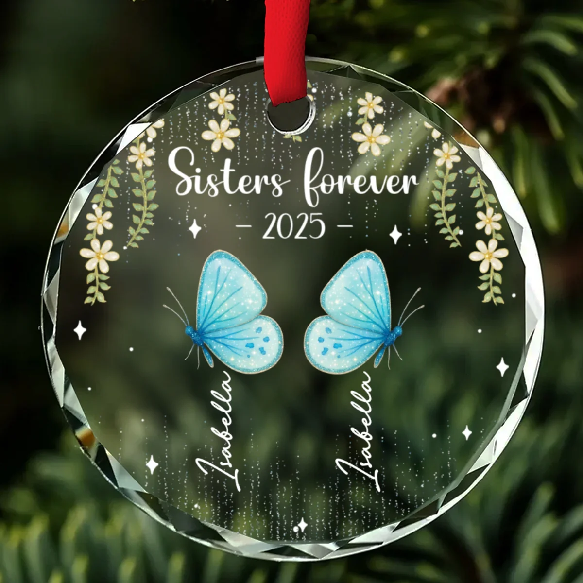 Beautiful Butterfly Sisters - Personalized Custom Glass Ornament - Image 6