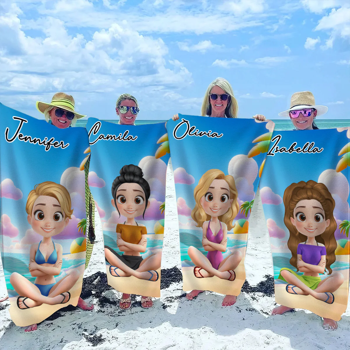 Beautiful Girl Cartoonize - Personalized Custom Beach Towel - Image 4