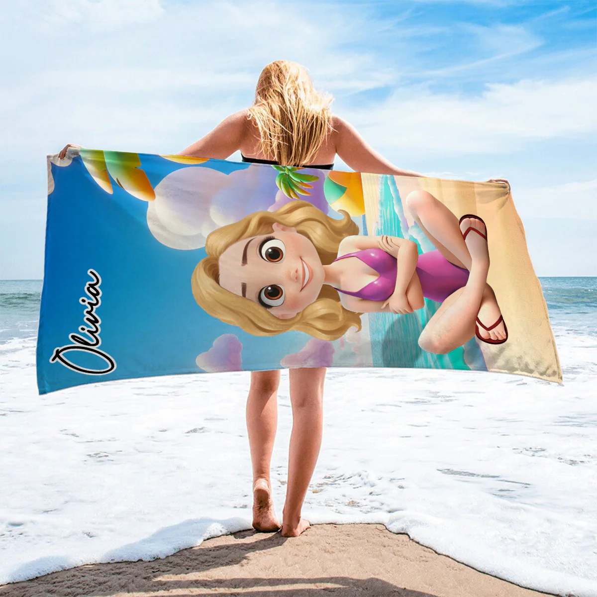 Beautiful Girl Cartoonize - Personalized Custom Beach Towel - Image 5