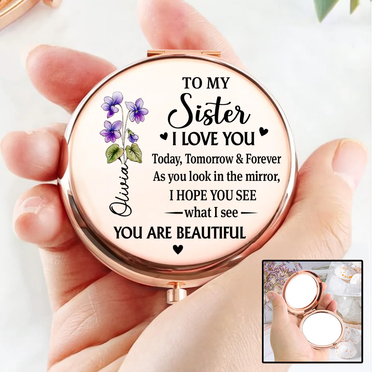 Beautiful Sister Inside And Out - Personalized Custom Compact Mirror