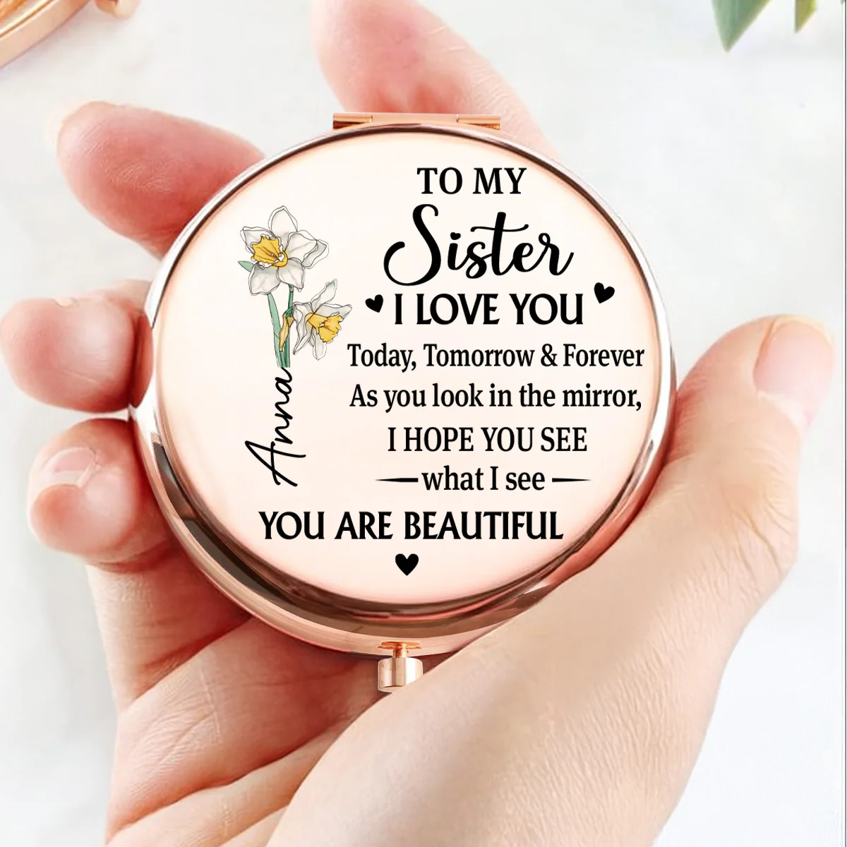 Beautiful Sister Inside And Out - Personalized Custom Compact Mirror - Image 4