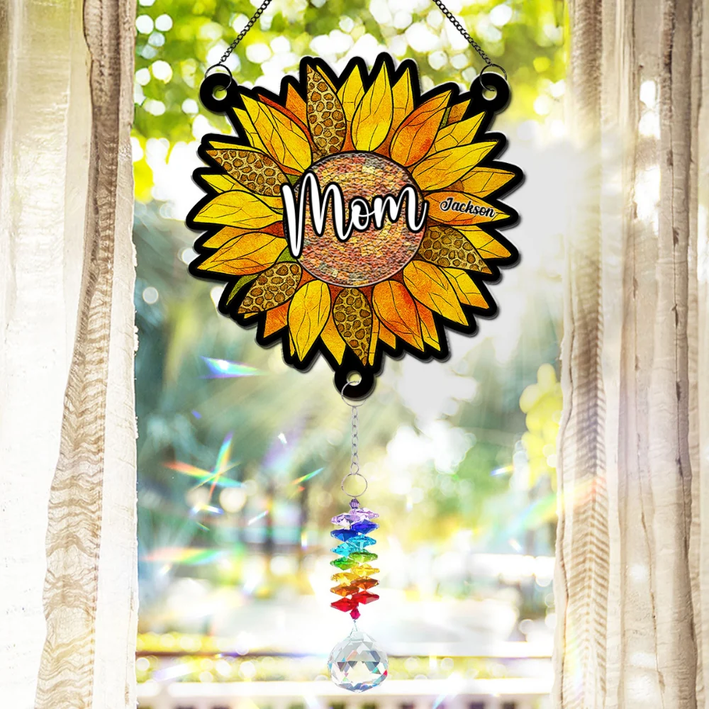 Beautiful Sunflower Grandma - Personalized Custom Suncatcher With Crystal Rainbow Charm - Image 7